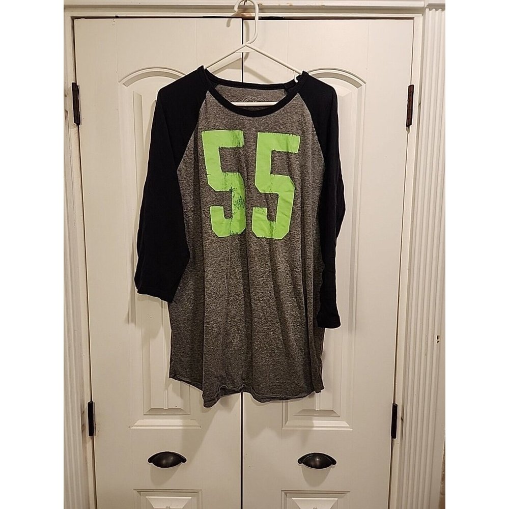 Men’s American Eagle Athletic Fit Shirt Ringer Tee XL 55 Gray Black 3/4Sleeve